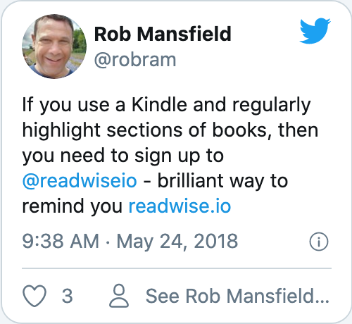If you use a Kindle and regularly highlight sections of books, then you need to sign up to @readwiseio - brilliant way to remind you https://readwise.io